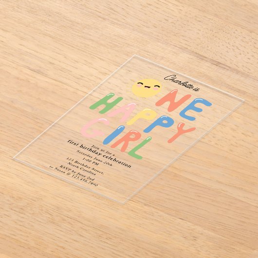 ワンハッピーガール誕生日招待状1stバースデーサン アクリル招待状 (レイダウン)