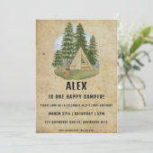 ワンハッピーキャンパーの最初の誕生日パーティーの招待 招待状 (スタンド正面)