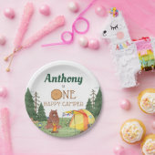 ワンハッピーキャンパーの最初の誕生日パーティー ペーパープレート (パーティー)