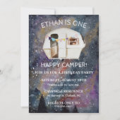 ワンハッピーキャンパーの最初の誕生日パーティー 招待状 (正面)