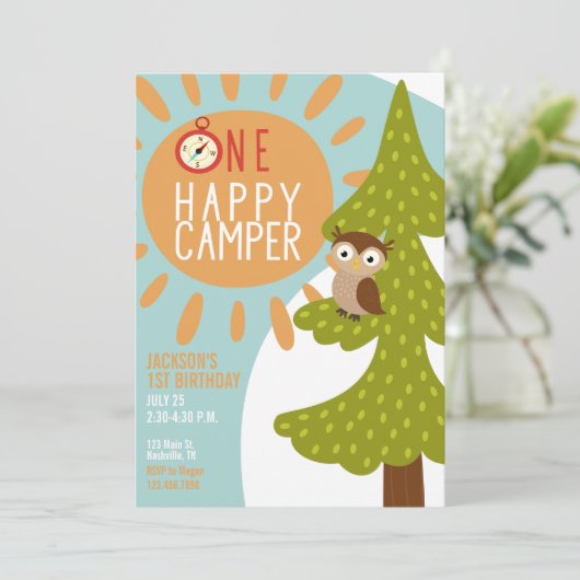 ワンハッピーキャンパーアウトドアファースト誕生日 招待状 (スタンド正面)