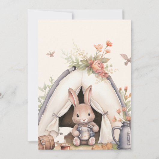 ワンハッピーキャンパーウォーターカラーウッドランド1歳の誕生日 招待状 (裏面)