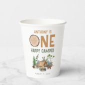 ワンハッピーキャンパーウォーターカラーウッドランド1歳の誕生日 紙コップ (裏面)