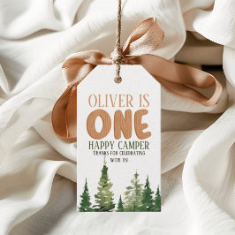 ワンハッピーキャンパーウッドボーイズ1st誕生日 ギフトタグ