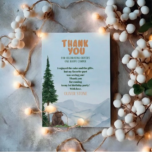 ワンハッピーキャンパーウッドボーイズ1st誕生日 サンキューカード