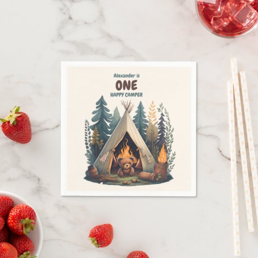 ワンハッピーキャンパーウッドボーイズ1st誕生日 スタンダードカクテルナプキン (インサイチュ)
