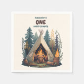 ワンハッピーキャンパーウッドボーイズ1st誕生日 スタンダードカクテルナプキン (正面)