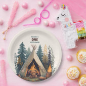ワンハッピーキャンパーウッドボーイズ1st誕生日 ペーパープレート (パーティー)