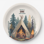 ワンハッピーキャンパーウッドボーイズ1st誕生日 ペーパープレート (正面)