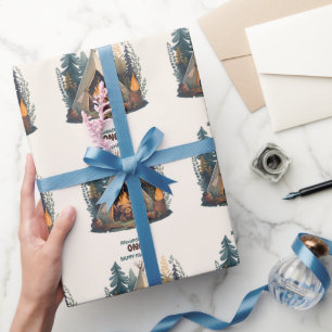 ワンハッピーキャンパーウッドボーイズ1st誕生日 ラッピングペーパー