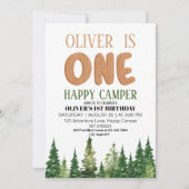 ワンハッピーキャンパーウッドボーイズ1st誕生日 招待状 (正面)