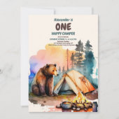 ワンハッピーキャンパーウッドボーイズ1st誕生日 招待状 (正面)