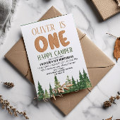 ワンハッピーキャンパーウッドボーイズ1st誕生日 招待状