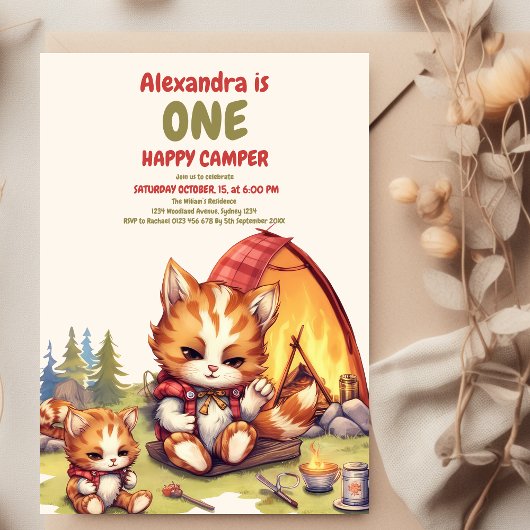 ワンハッピーキャンパーウッドボーイズ1st誕生日 招待状