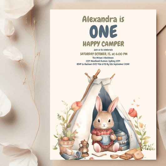 ワンハッピーキャンパーウッドボーイズ1st誕生日 招待状