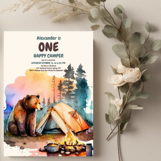 ワンハッピーキャンパーウッドボーイズ1st誕生日 招待状
