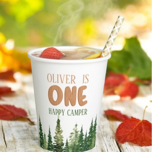 ワンハッピーキャンパーウッドボーイズ1st誕生日 紙コップ