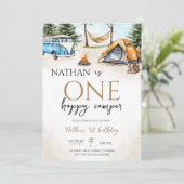 ワンハッピーキャンパーウッドランドファースト誕生日 招待状 (スタンド正面)