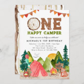 ワンハッピーキャンパーウッドランドベアーボーイズ1歳 招待状 (正面/裏面)