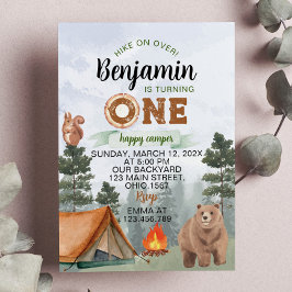 ワンハッピーキャンパーウッドランドベア1歳の誕生日 招待状