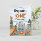 ワンハッピーキャンパーウッドランドベア1歳の誕生日 招待状 (スタンド正面)