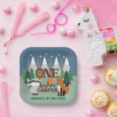 ワンハッピーキャンパーウッドランド動物テントキャンプ ペーパープレート (パーティー)