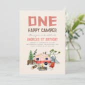 ワンハッピーキャンパーウッドランド女子1stバースデーピンク 招待状 (スタンド正面)