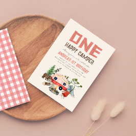 ワンハッピーキャンパーウッドランド女子1stバースデーピンク 招待状