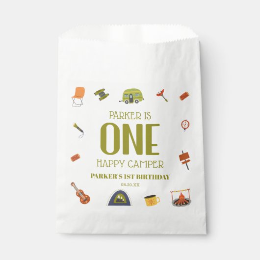 ワンハッピーキャンパーキャンピングファーストバースデーパーティー フェイバーバッグ (正面)