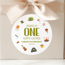 ワンハッピーキャンパーキャンピングファーストバースデーパーティー ラウンドシール