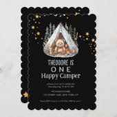 ワンハッピーキャンパーキュートシアルベア誕生日 招待状 (正面/裏面)