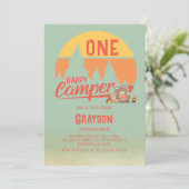 ワンハッピーキャンパーグリーン誕生日招待状 招待状 (スタンド正面)