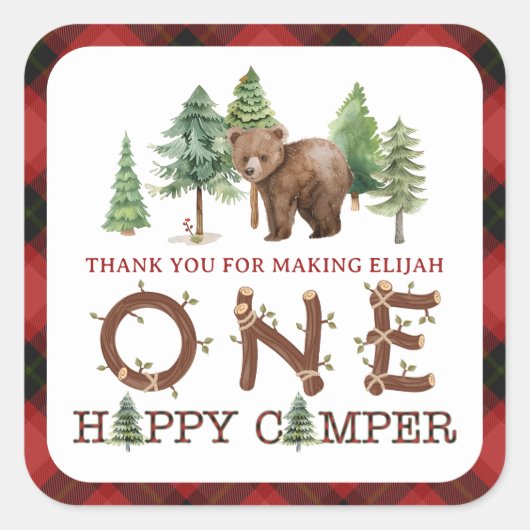 ワンハッピーキャンパーサンキュースクエアステッカー スクエアシール (正面)