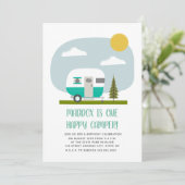 ワンハッピーキャンパーターコイズトレーラー誕生日 招待状 (スタンド正面)