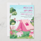 ワンハッピーキャンパーピンクテントガール1st誕生日 招待状 (正面)