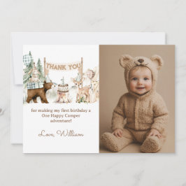 ワンハッピーキャンパーフォトファースト誕生日 サンキューカード