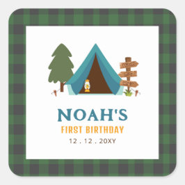 ワンハッピーキャンパーボーイズファースト誕生日 スクエアシール