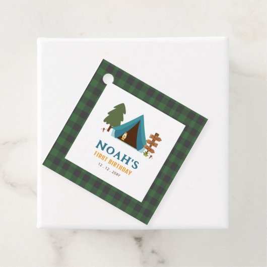 ワンハッピーキャンパーボーイズファースト誕生日 フェイバータグ (インサイチュ)