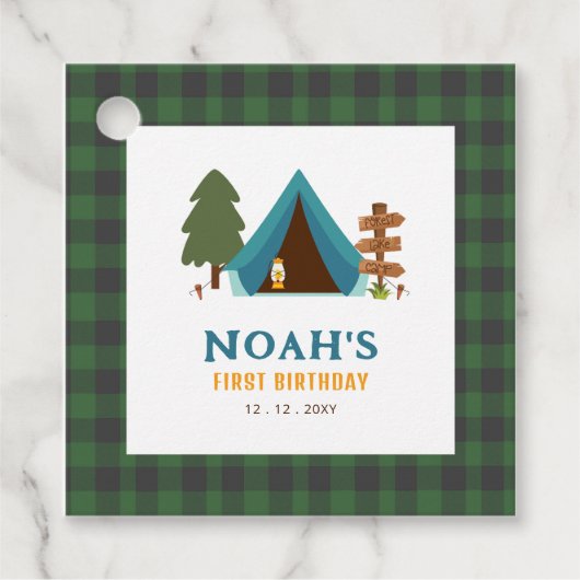 ワンハッピーキャンパーボーイズファースト誕生日 フェイバータグ (正面)