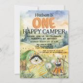 ワンハッピーキャンパーボーイズ第1回誕生日かわいい犬 招待状 (正面)