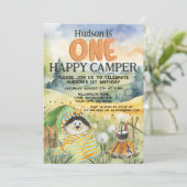 ワンハッピーキャンパーボーイズ第1回誕生日かわいい犬 招待状 (スタンド正面)