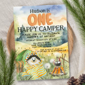 ワンハッピーキャンパーボーイズ第1回誕生日かわいい犬 招待状