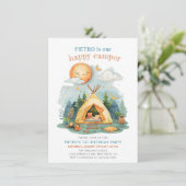 ワンハッピーキャンパーボーイズ1歳の誕生日招待状 招待状 (スタンド正面)