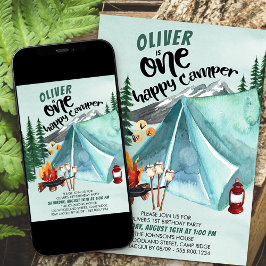 ワンハッピーキャンパーボーイズ1歳の誕生日招待状 招待状