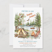 ワンハッピーキャンパーボーイズ1歳の誕生日招待状 招待状 (正面)