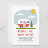 ワンハッピーキャンパーレッドトレーラー誕生日 招待状 (正面)