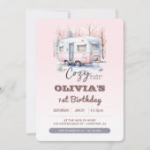 ワンハッピーキャンパー子供の誕生日写真 招待状 (正面)