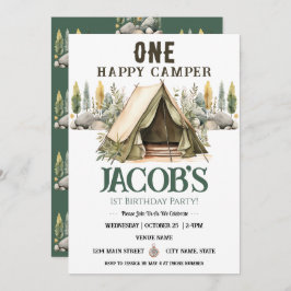 ワンハッピーキャンパー子供の誕生日 招待状