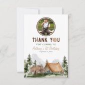 ワンハッピーキャンパー素朴ベア誕生日写真 サンキューカード (正面)