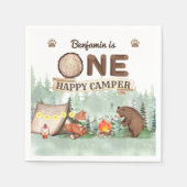 ワンハッピーキャンパー素朴誕生日ナプキンス スタンダードカクテルナプキン (正面)
